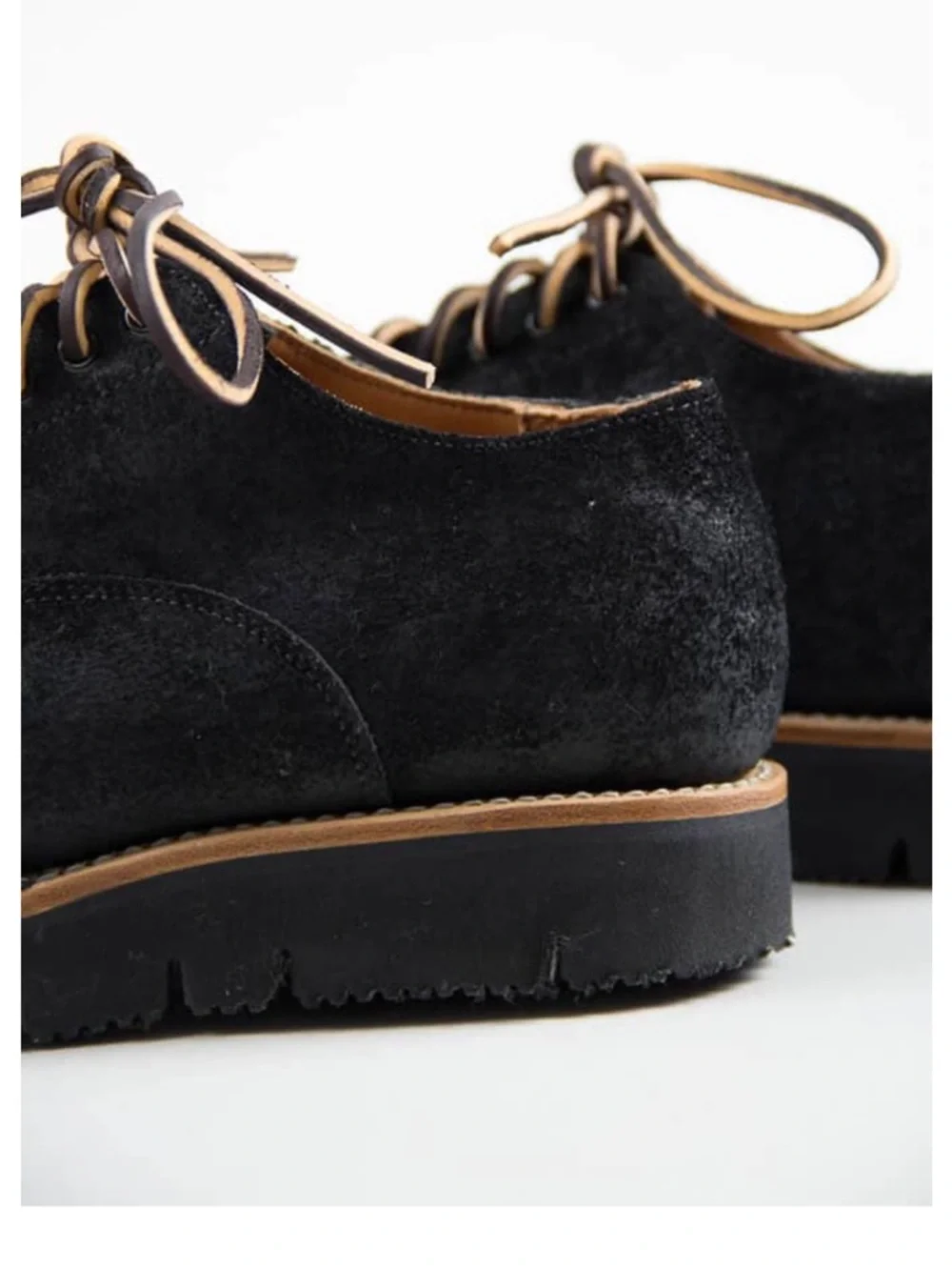 Viberg Derby Calf Suede Shoe Black Size 8.5 US 7.5 Brand Luxury Handmade